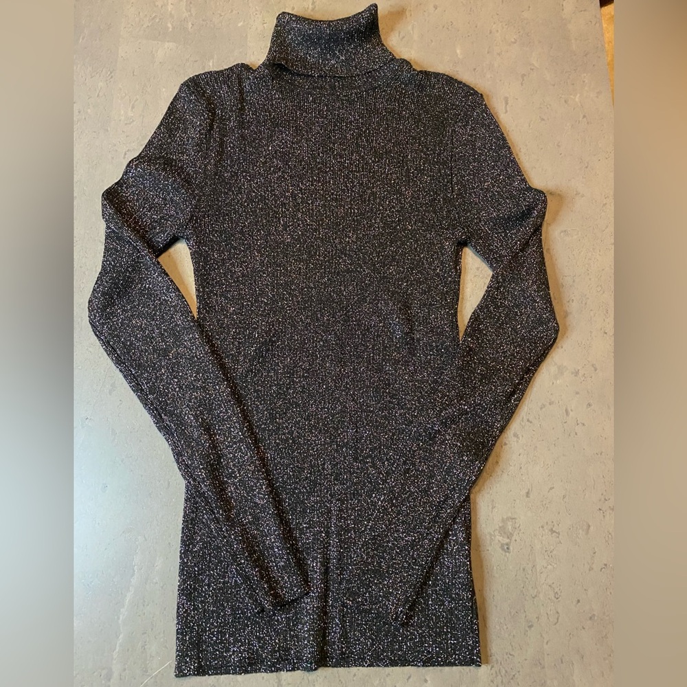 Express Glitter Metallic Black Knit Turtleneck